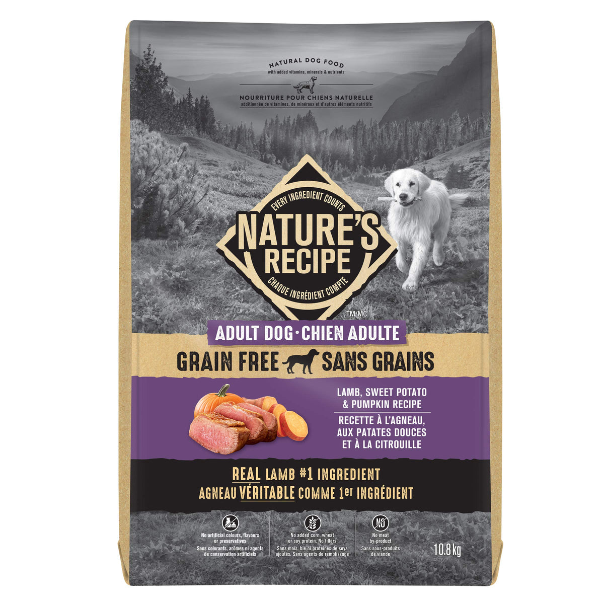 Nature's Recipe Adult Grain-Free Dog Food, Lamb, Sweet Potato, 10.8kg