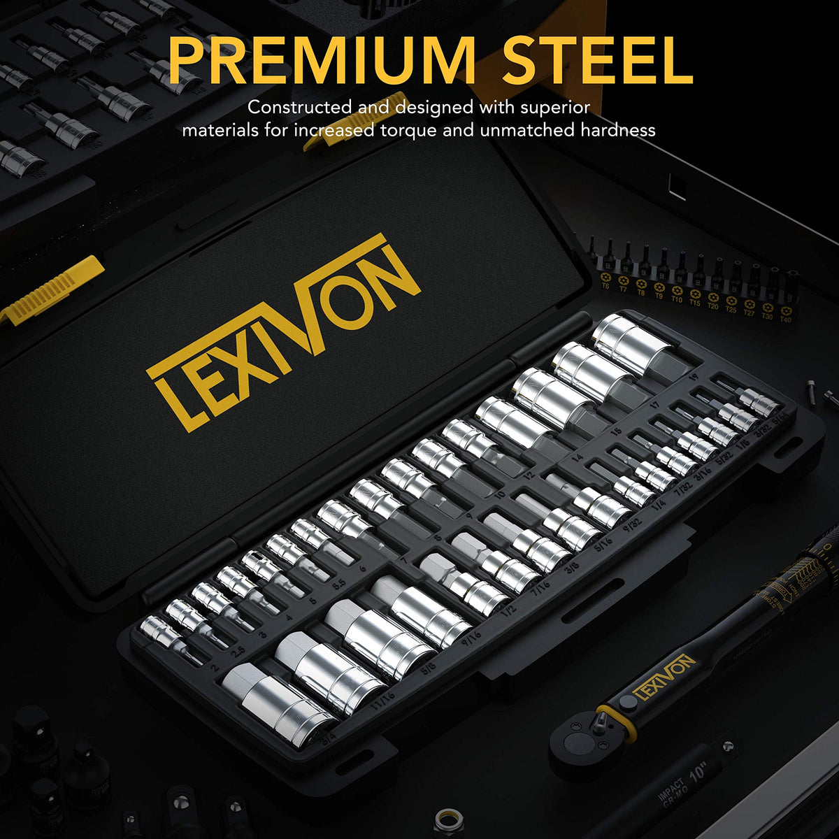 Lexivon Master Hex Bit Socket Set, 32 Piece, SAE and Metric, LX-144