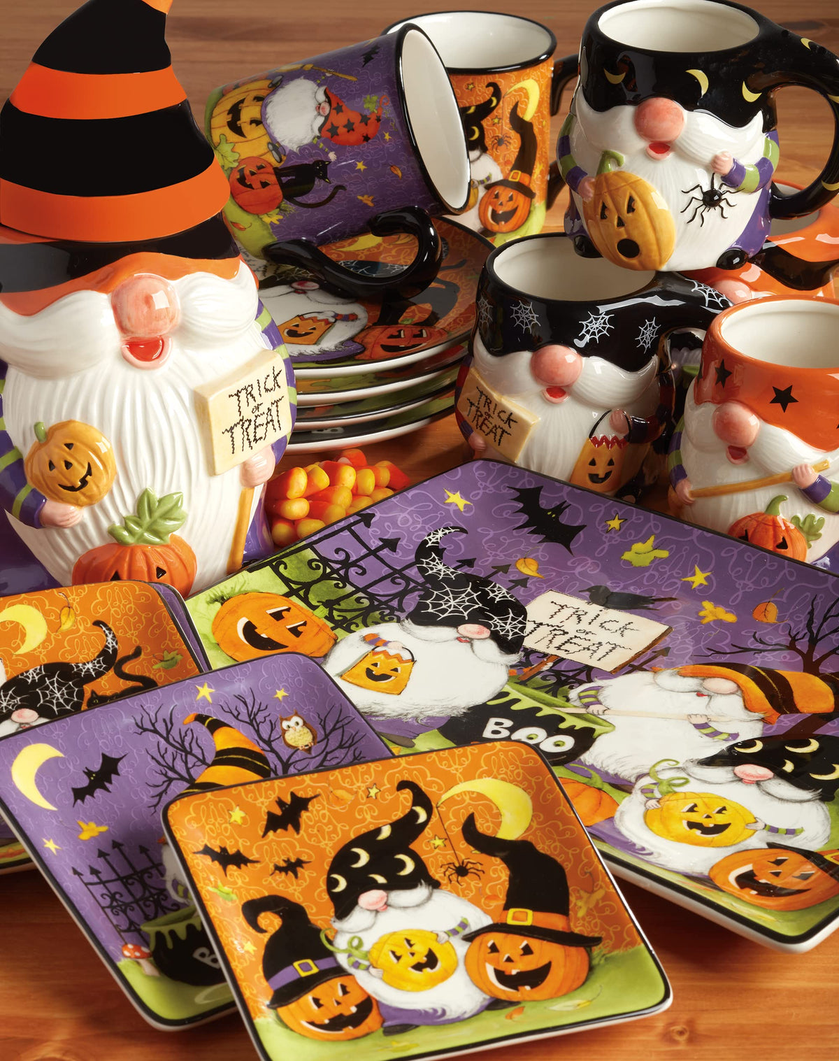Certified International Halloween Gnomes Square Plates, 6", Set of 4