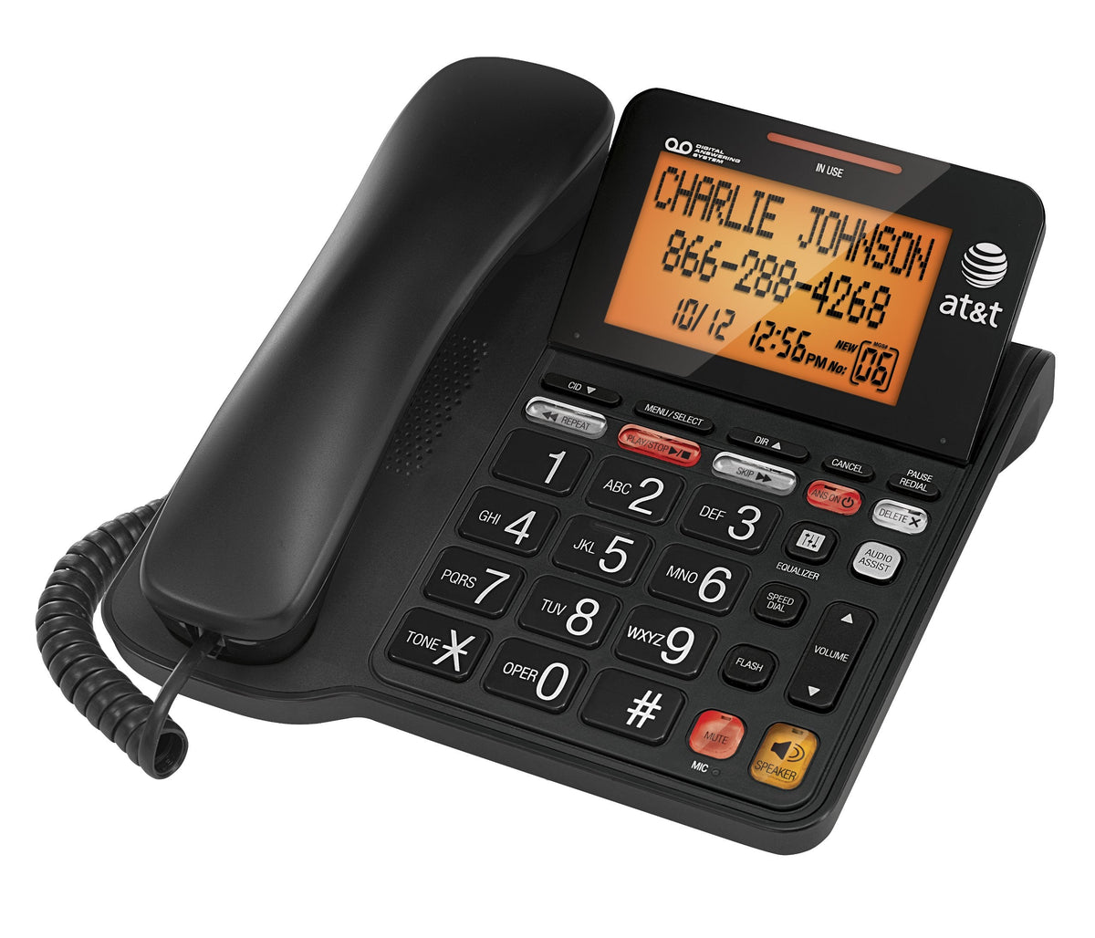 AT&T CL4940BK Corded Phone with Digital Answering Machine, Black