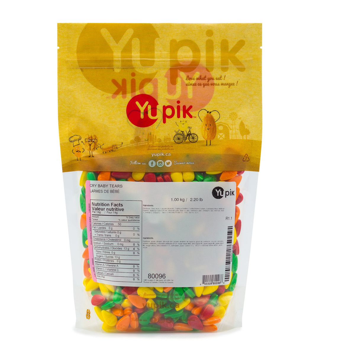Yupik Cry Baby Tears Pressed Candies, Sour, 1 kg, 6 Count