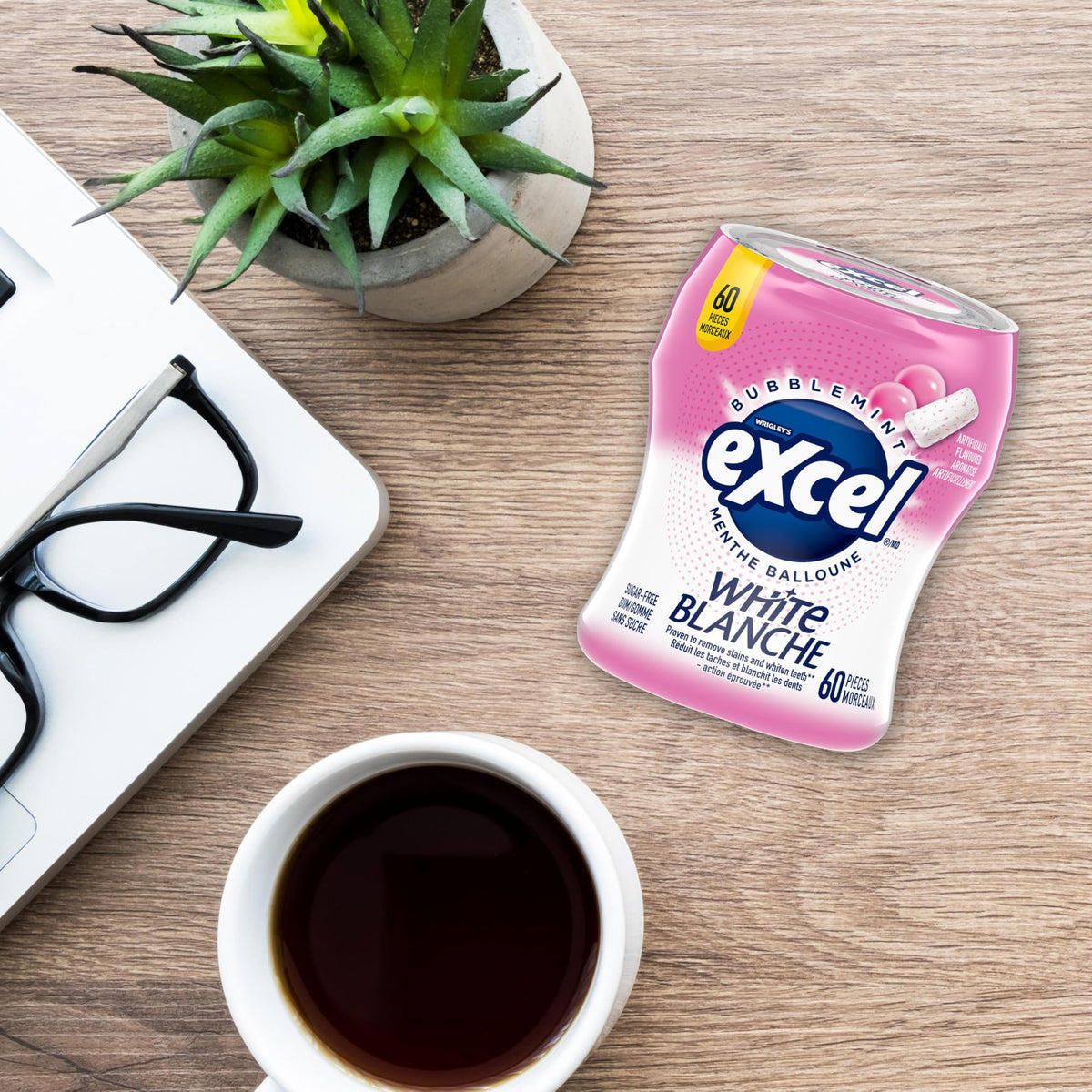 Excel White Bubblemint Sugar-Free Gum, 60 Pieces, 6 Bottles