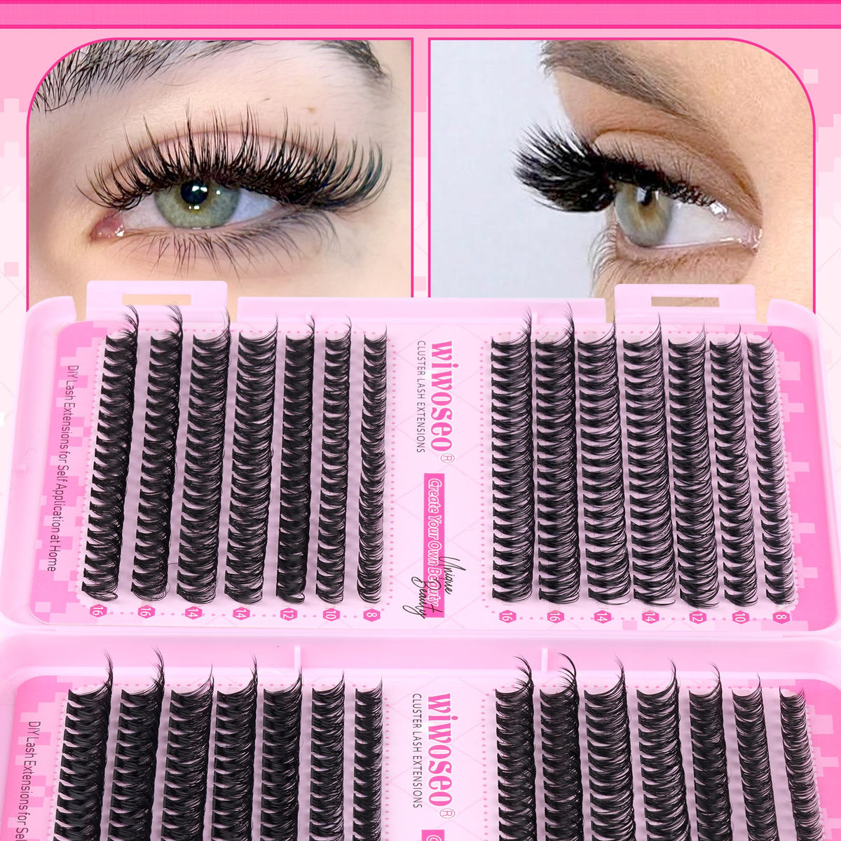 Wiwoseo Cluster Eyelash Extensions, 560pcs, D Curl, 8-16MM