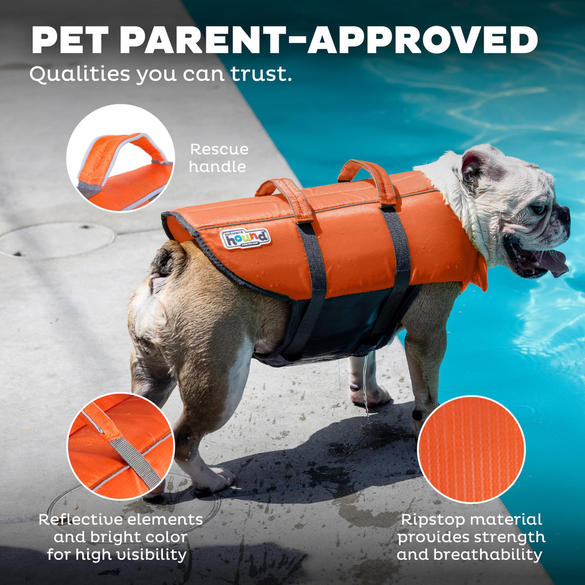 Outward Hound Granby Splash Dog Life Jacket, X-Small, Orange