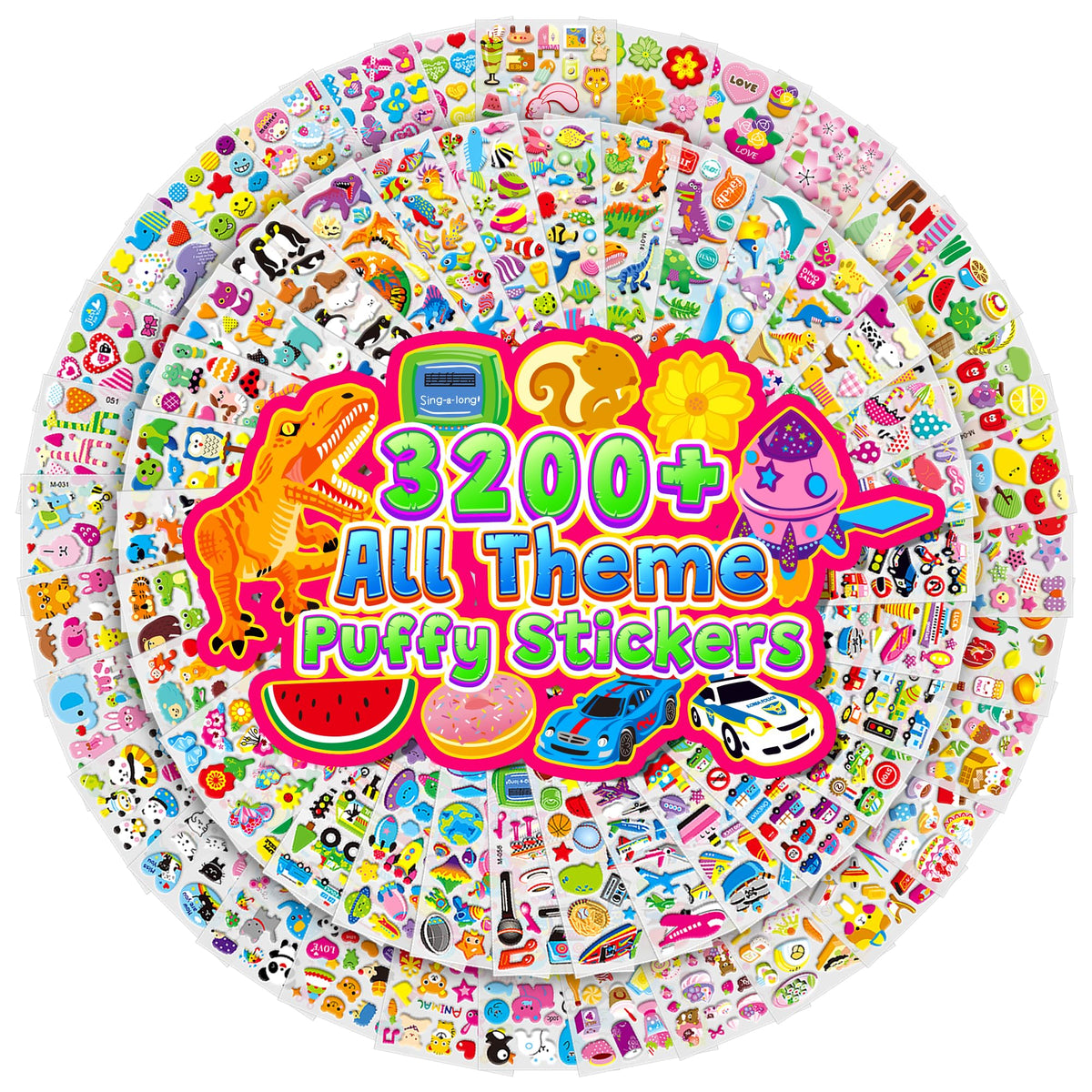 3D Puffy Stickers for Kids, 64 Sheets (3200+ Stickers)