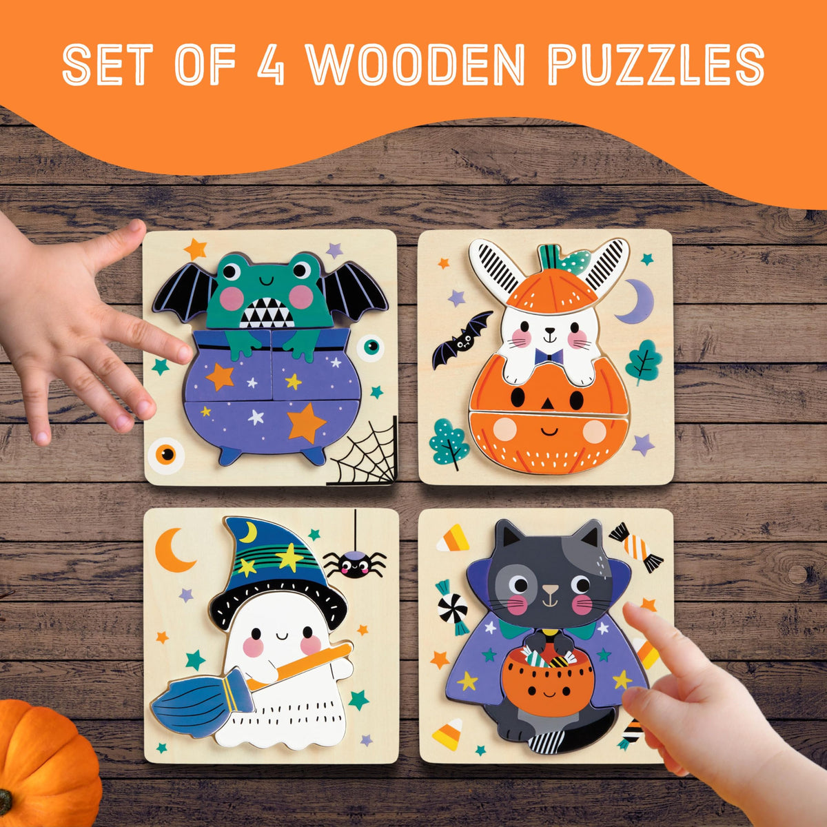 Mudpuppy Halloween Wooden Puzzles, Set of 4