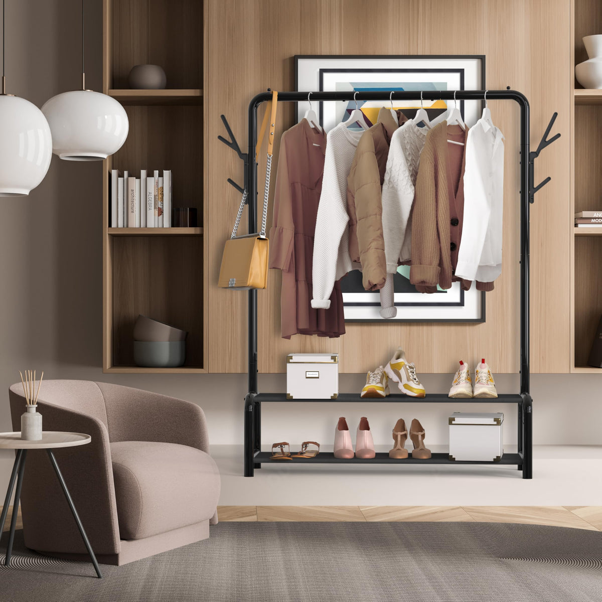 Simple Houseware Garment Rack with Storage Shelves, 52 in, Black