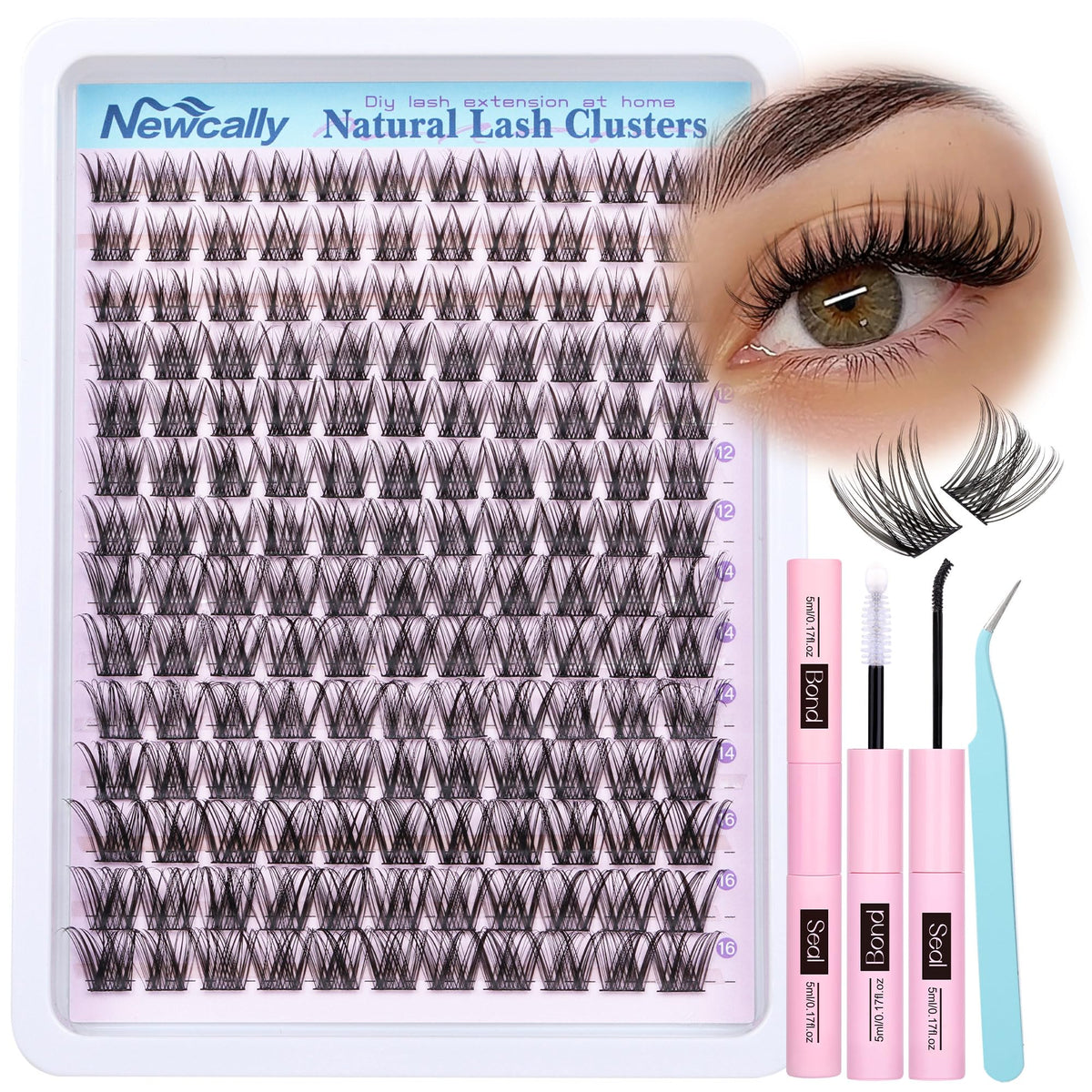 Newcally Wispy Lash Clusters Kit, C Curl, 10-16 mm