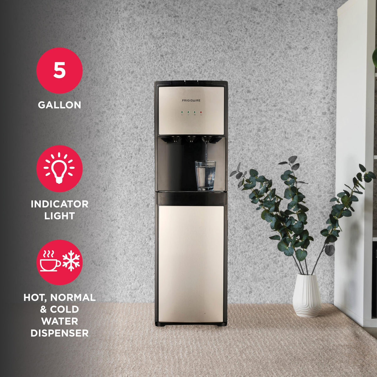 Frigidaire Bottom Loading Hot & Cold Water Dispenser, Stainless Steel