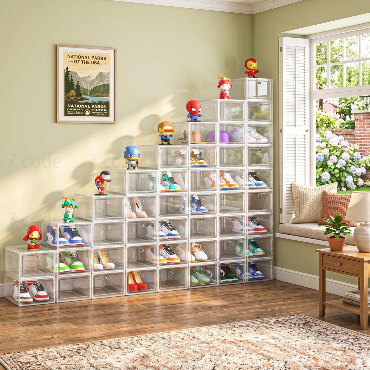 Clear Stackable Shoe Storage Boxes with Magnetic Door, White (6 Pack)