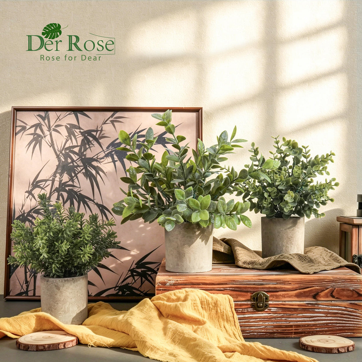 Der Rose 3-Pack Mini Potted Artificial Eucalyptus Plants