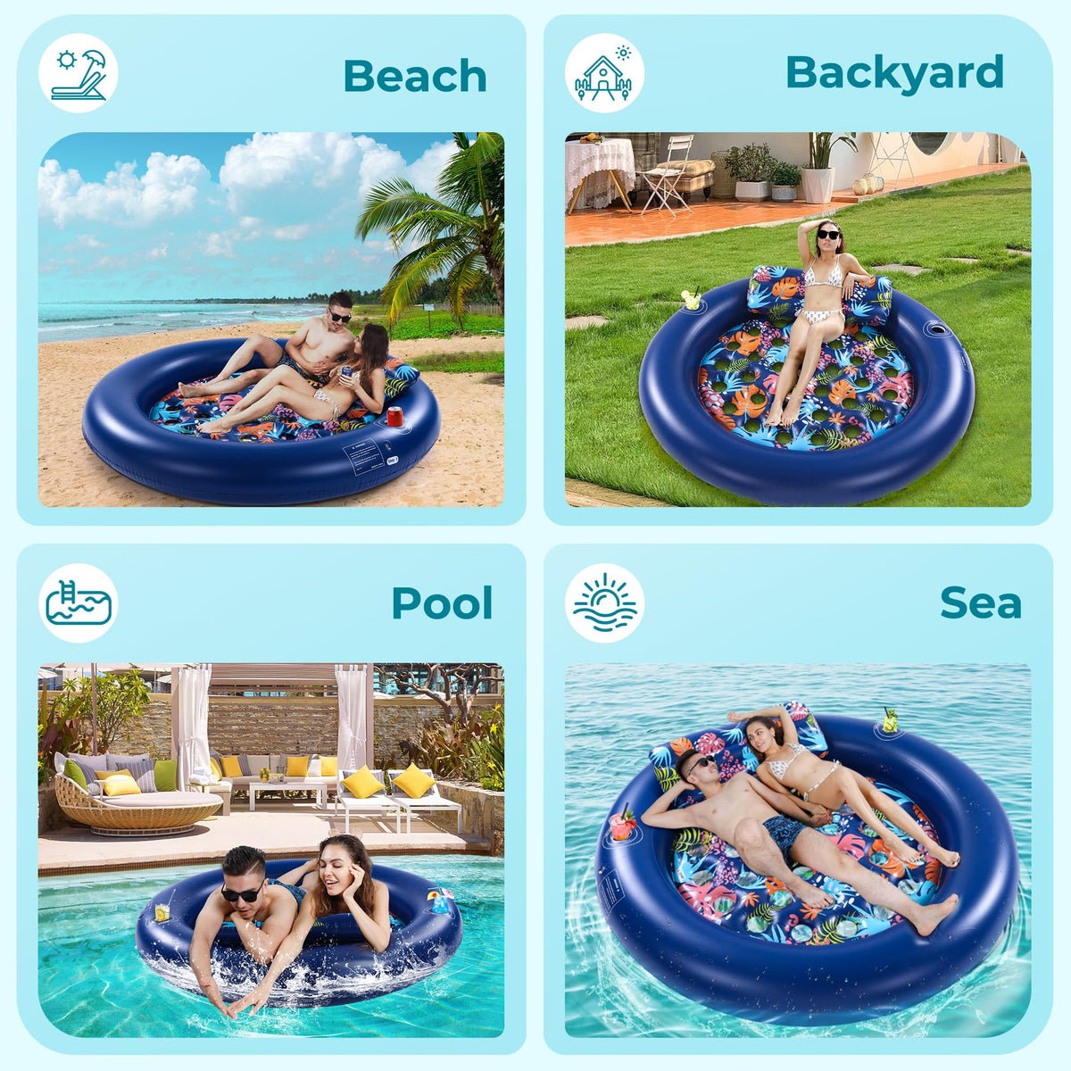 2-Person Inflatable Pool Float Mat with Canopy, 75" x 75"