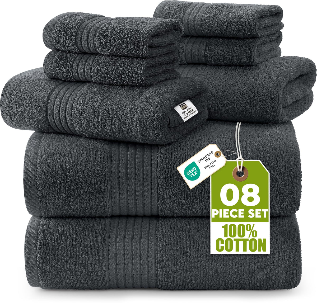 Utopia Towels 8-Piece Towel Set, Grey