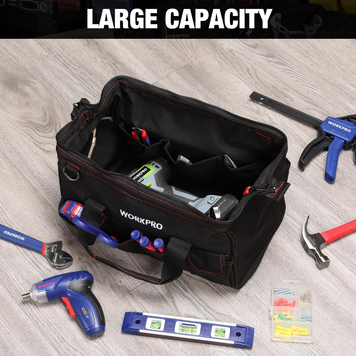 WORKPRO Close Top Wide Mouth Tool Bag, 14"
