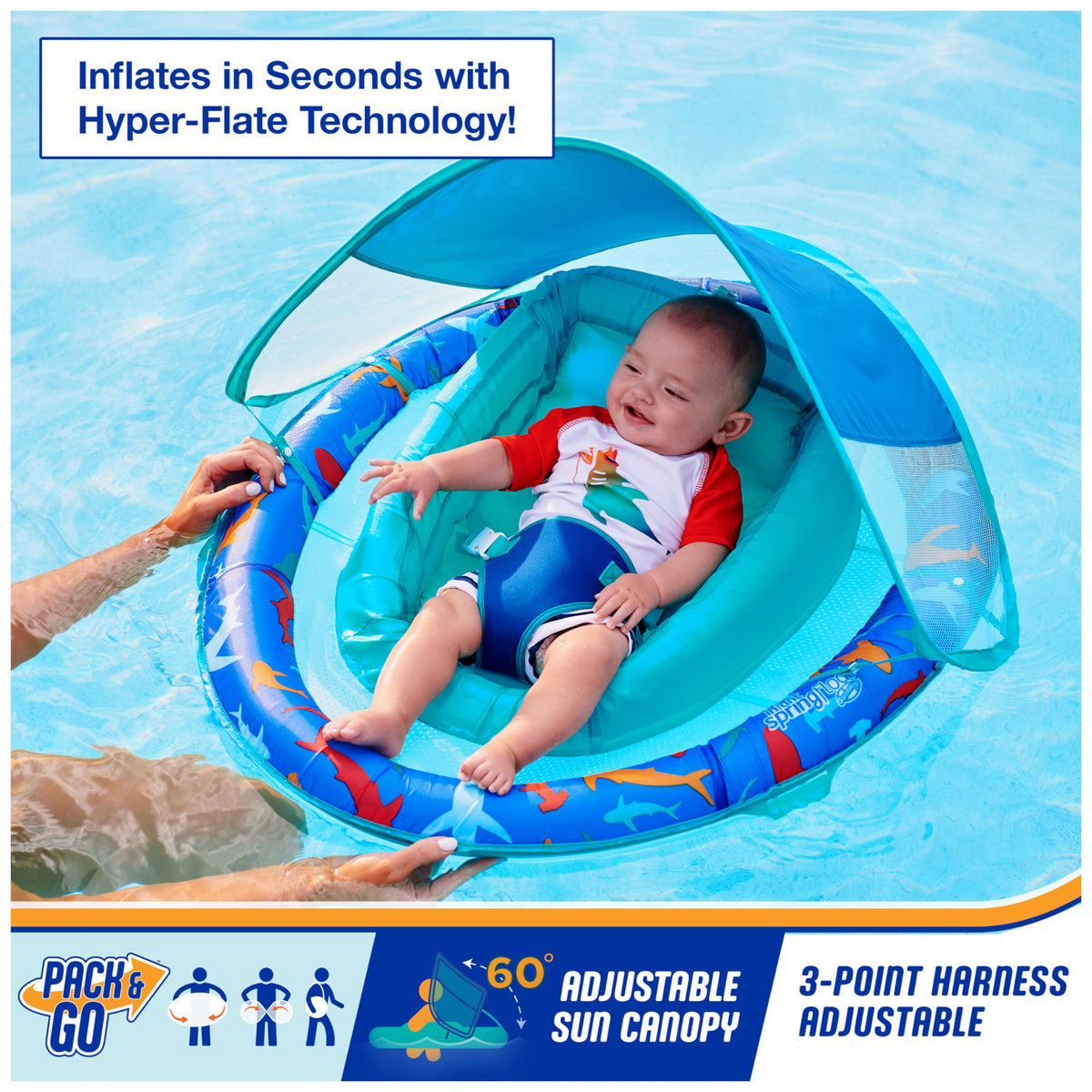 Swimways Infant Spring Float with Canopy, 3-9 Months, Shark