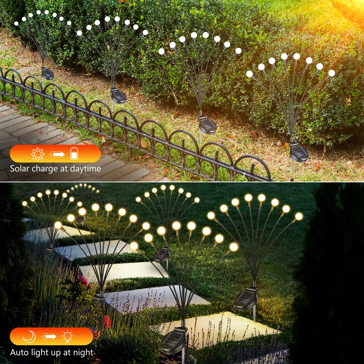 iBaycon Solar Firefly Pathway Lights, Warm White (8 Pack)