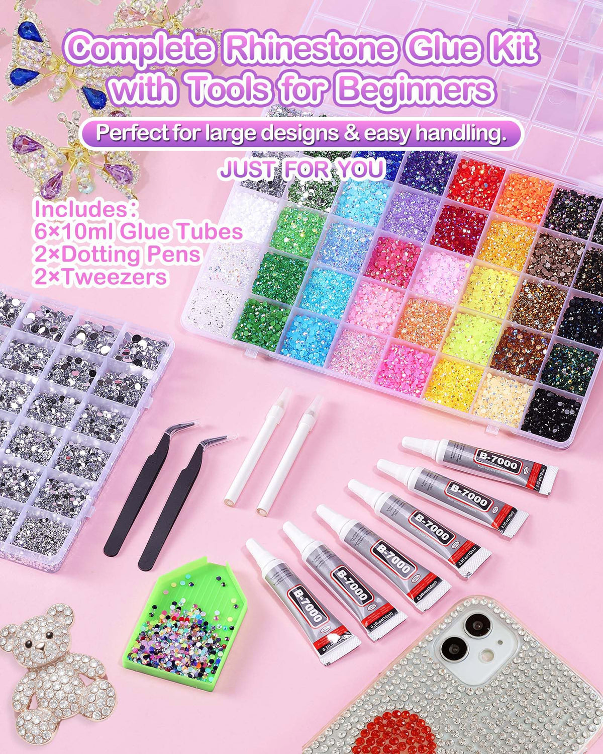 Bedazzling Kit, 62000 Pieces, 64 Cells, with B7000 Glue