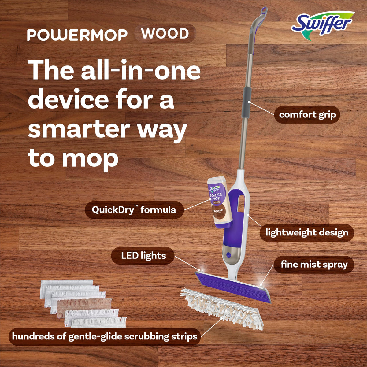 Swiffer PowerMop Wood Kit, Lemon, 2 Pads, 2 Batteries