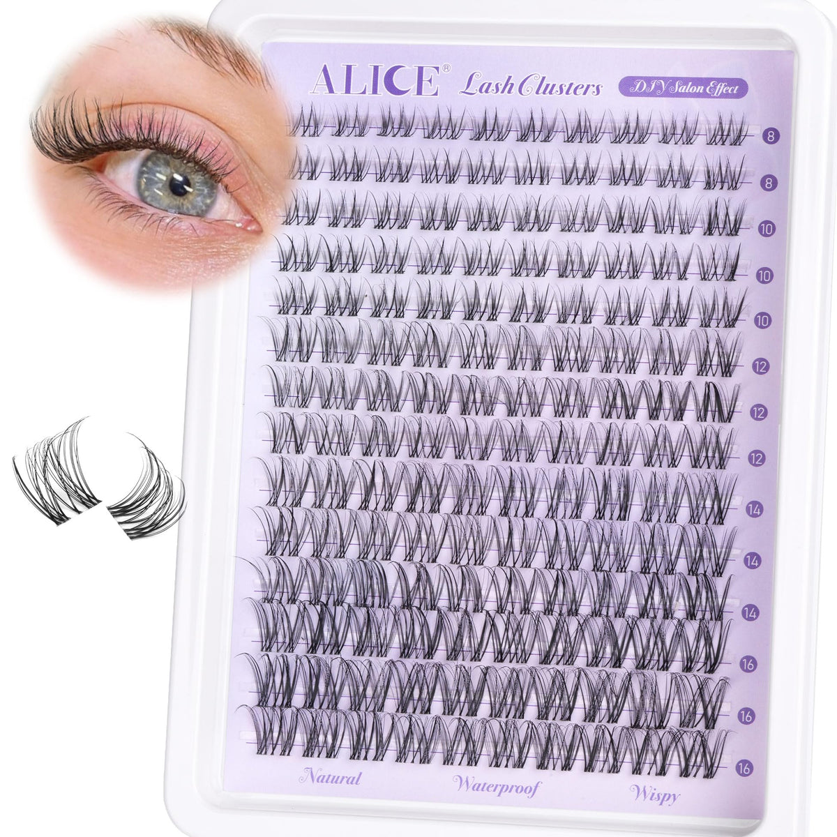 ALICE D Curl Invisible Band Wispy Cluster Lashes, 8-16 mm