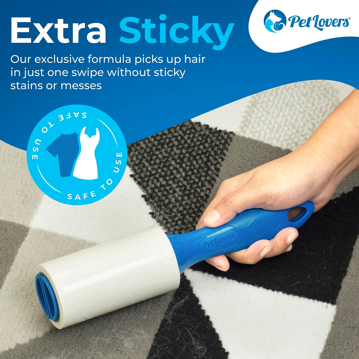 PetLovers Extra Sticky Lint Roller Set, 3 Rollers, 7 Refills