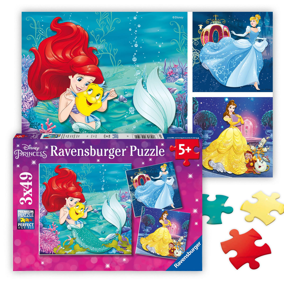 Ravensburger Disney Princess Adventure Puzzle Set, 3 x 49 Piece