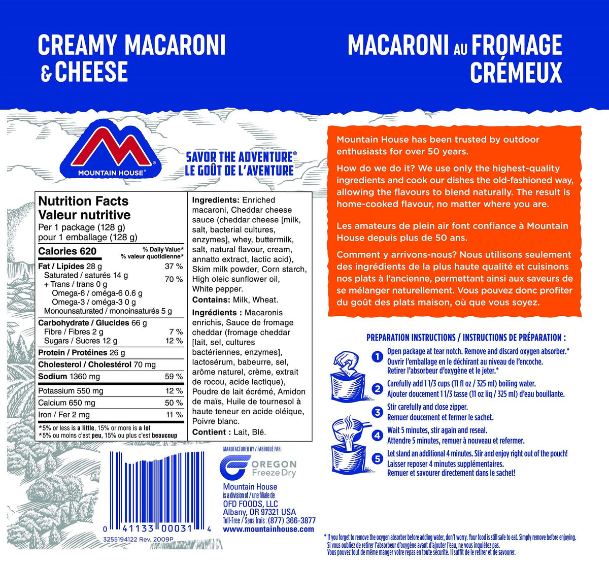 Mountain House Mac & Cheese Freeze-Dried Meal, Single Pouch