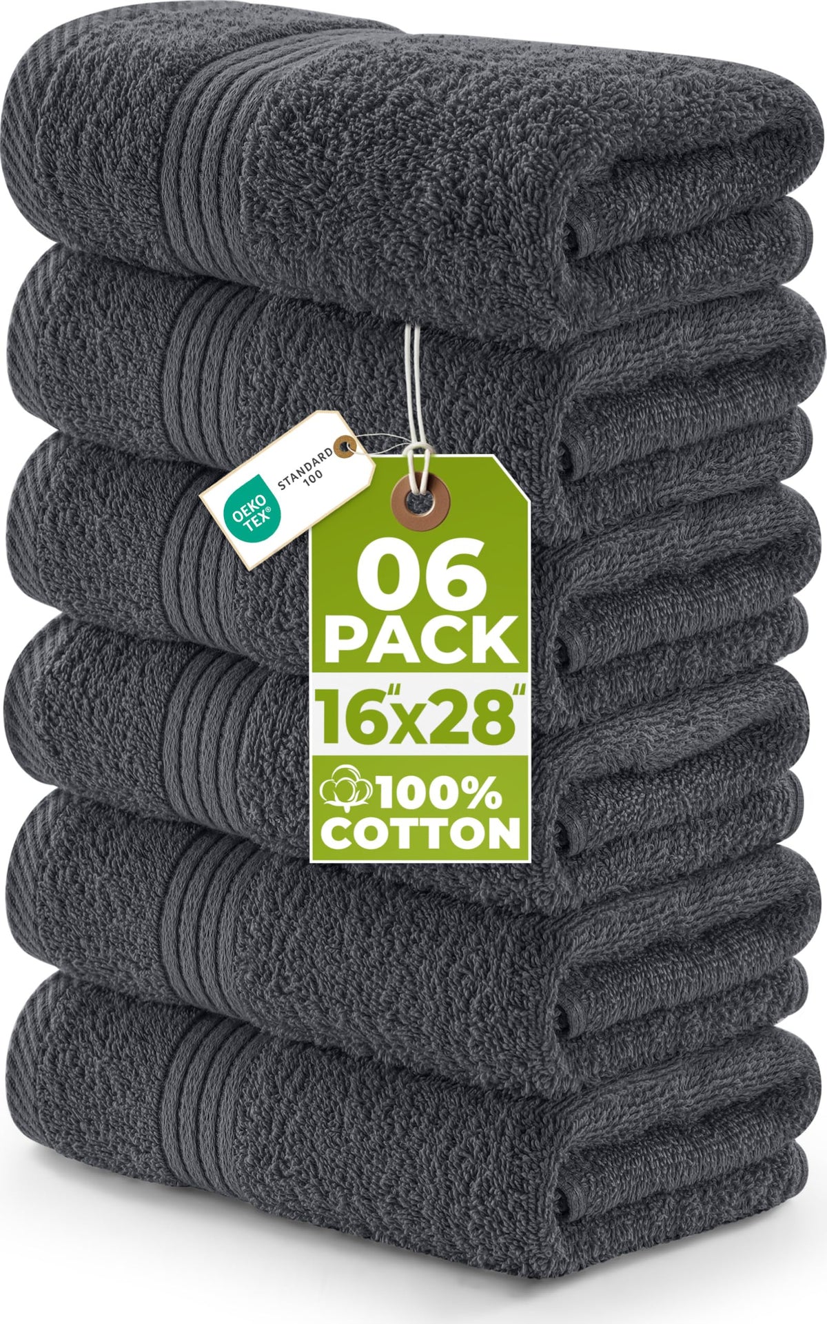 Utopia Towels Cotton Hand Towels, 16 x 28 in, Grey, 6 Piece Set