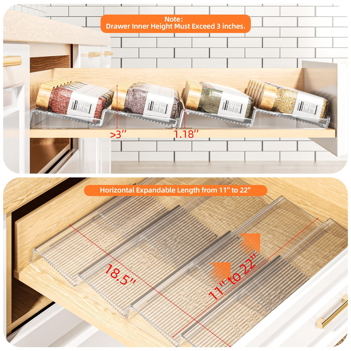 PanPanPal Clear Acrylic Spice Drawer Organizer, 4 Tier, 4 Pack