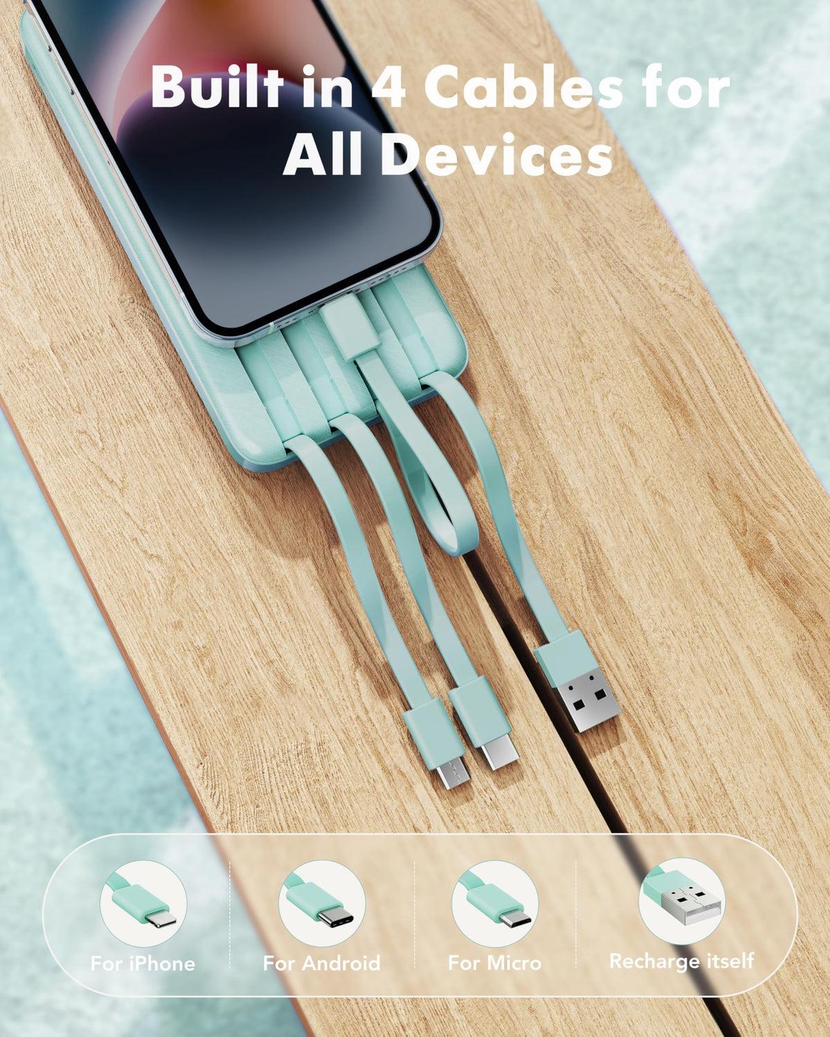 Charmast Portable Charger with Built-in Cables, 10000mAh