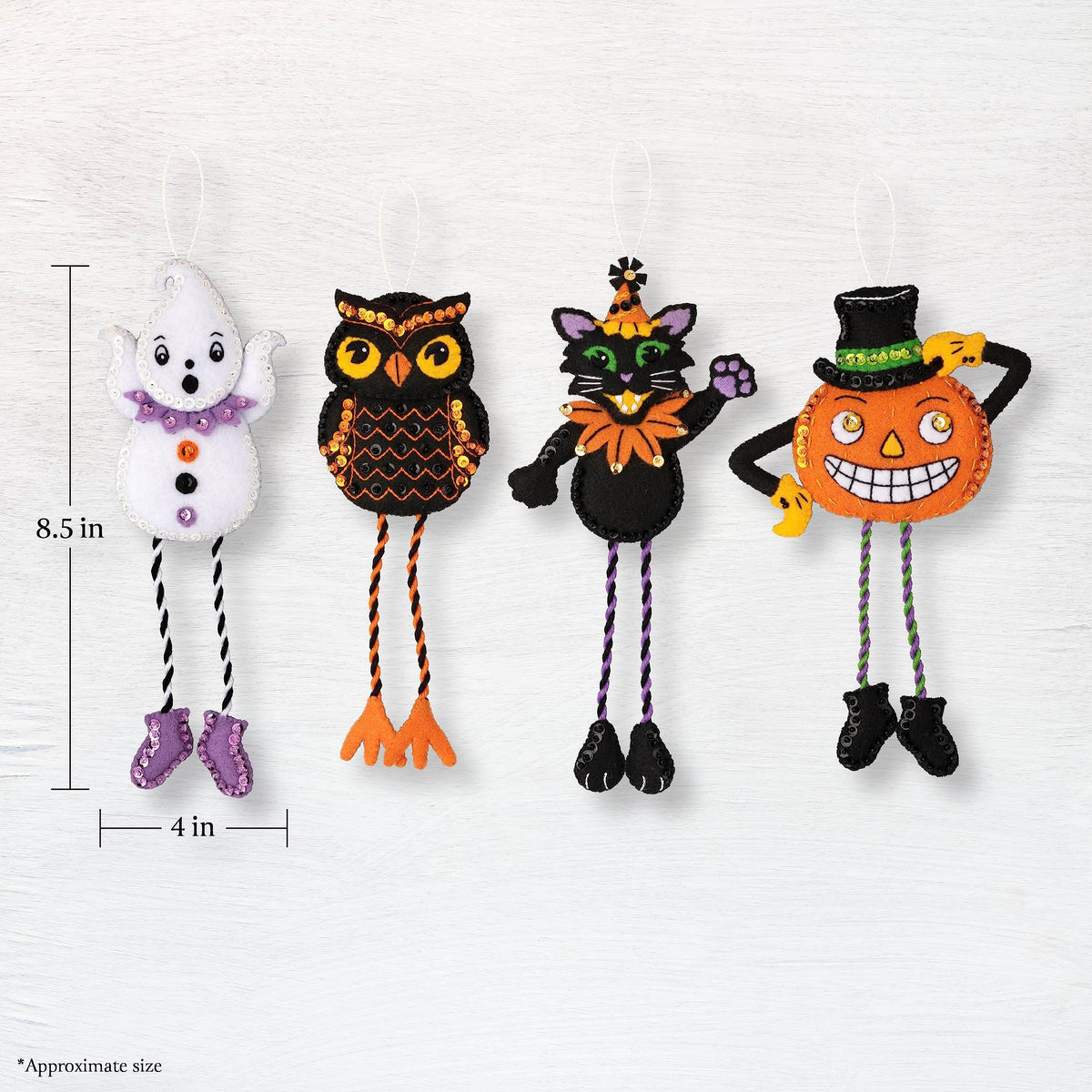 Bucilla Felt Applique 4 Piece Ornament Kit, Halloween Squad, 89647E