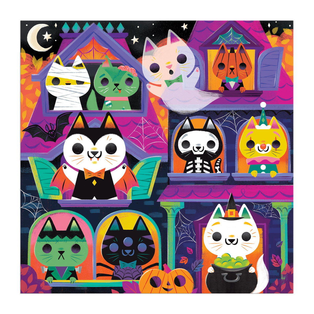 Mudpuppy Haunted House Cats Glow in the Dark Puzzle, 300 Piece