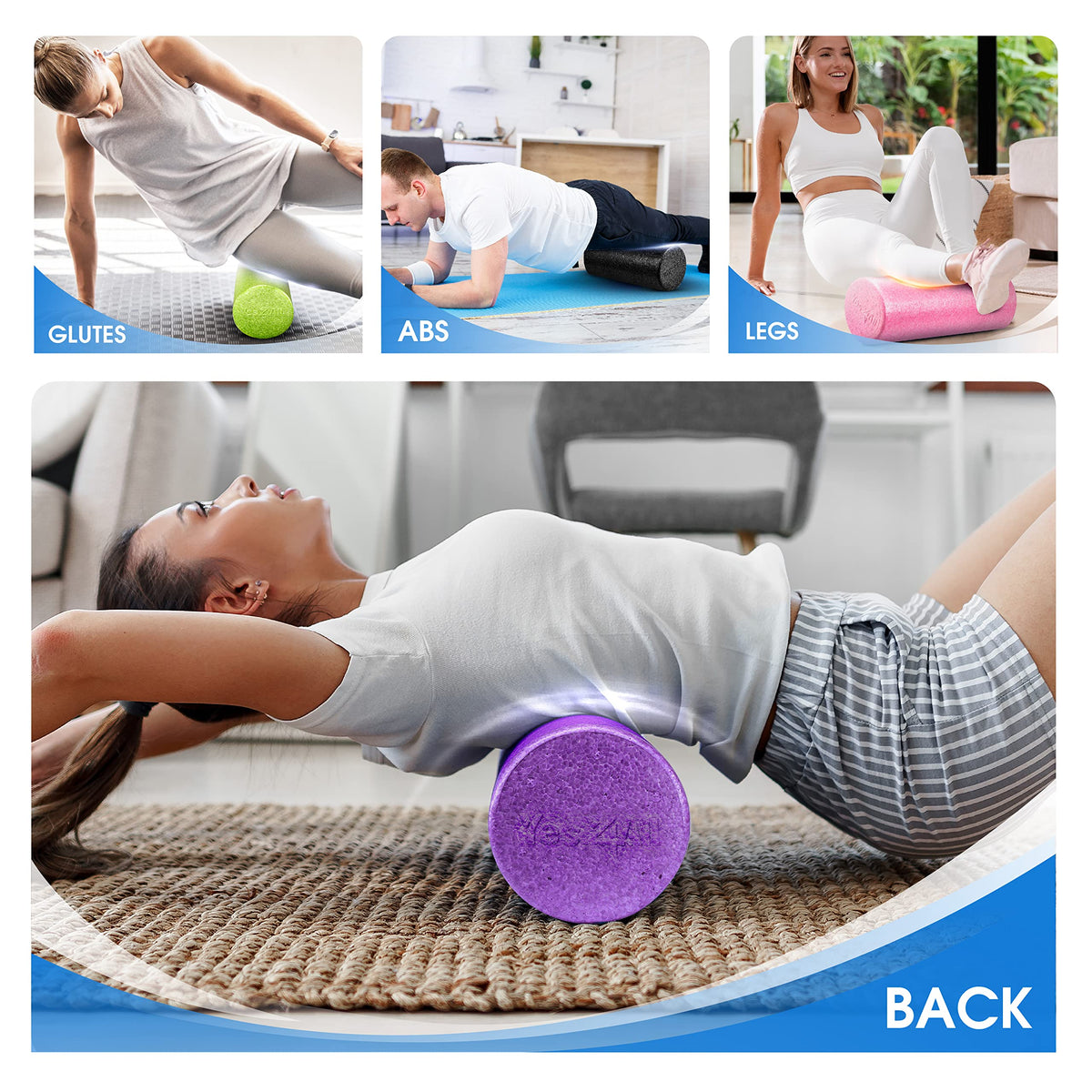 Yes4All High-Density EPP Round Back Foam Roller, 12, 18, 24, 36 Inch