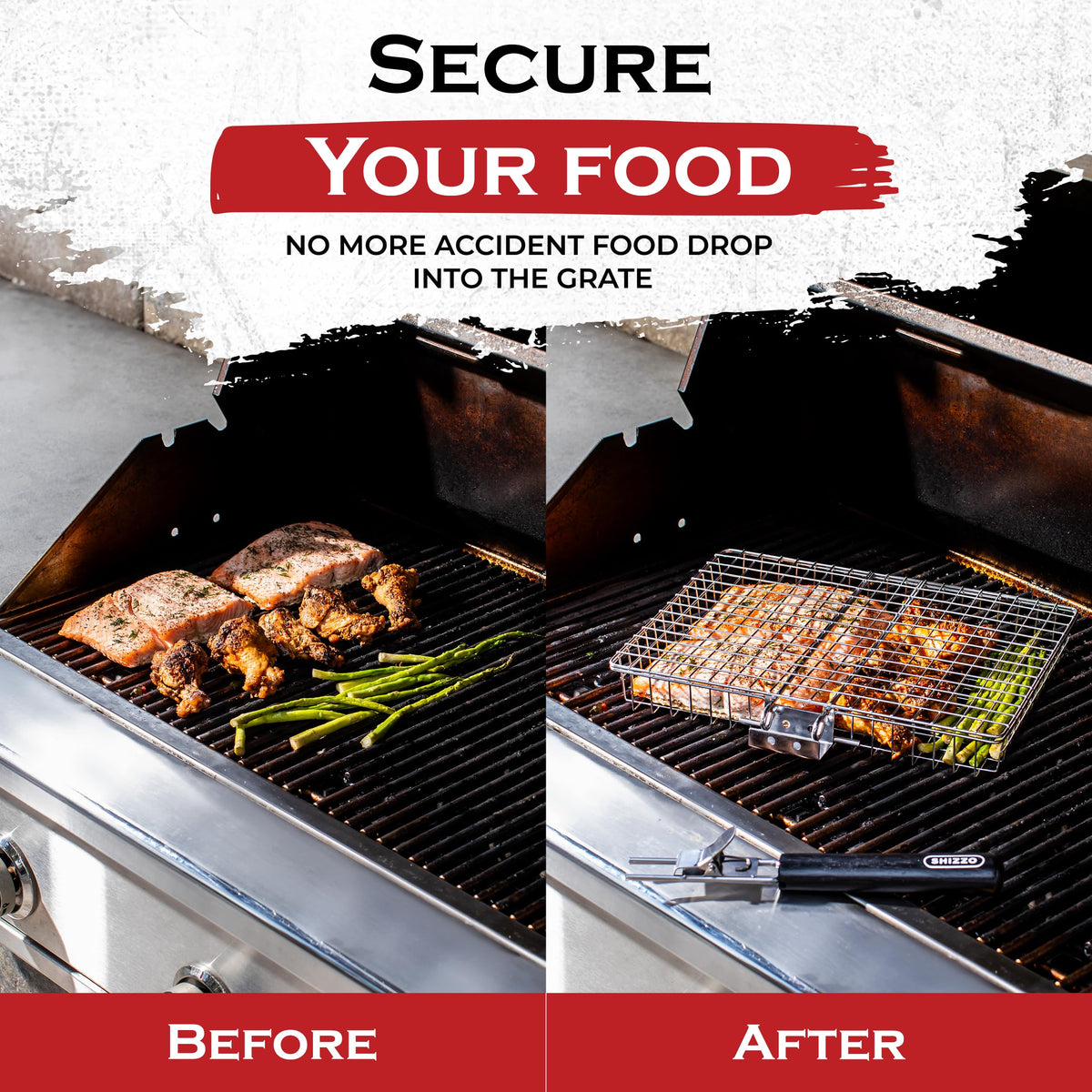 Shizzo Stainless Steel Folding Grill Basket Set with Handle