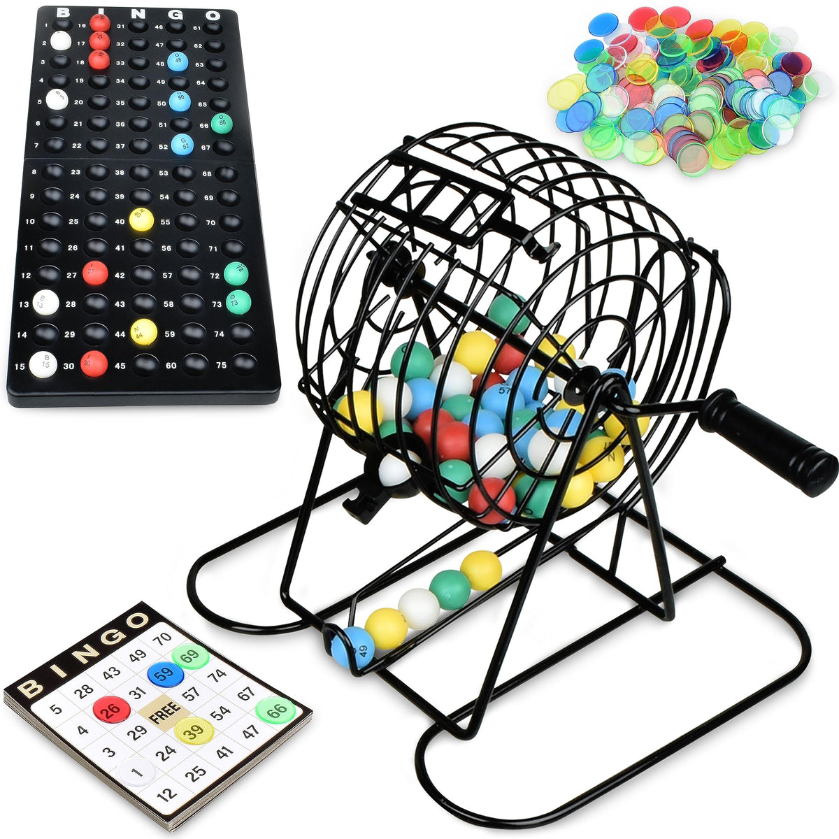 Queensell Bingo Game Set with Metal Cage, Balls & Cards