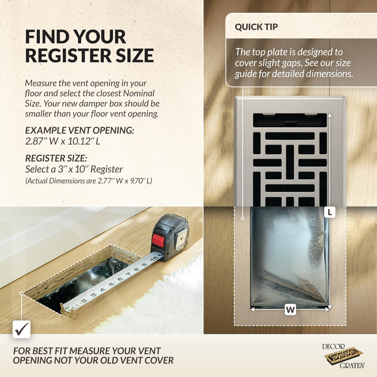 Decor Grates Oriental Floor Register, 3 x 10 Inch, Brushed Nickel
