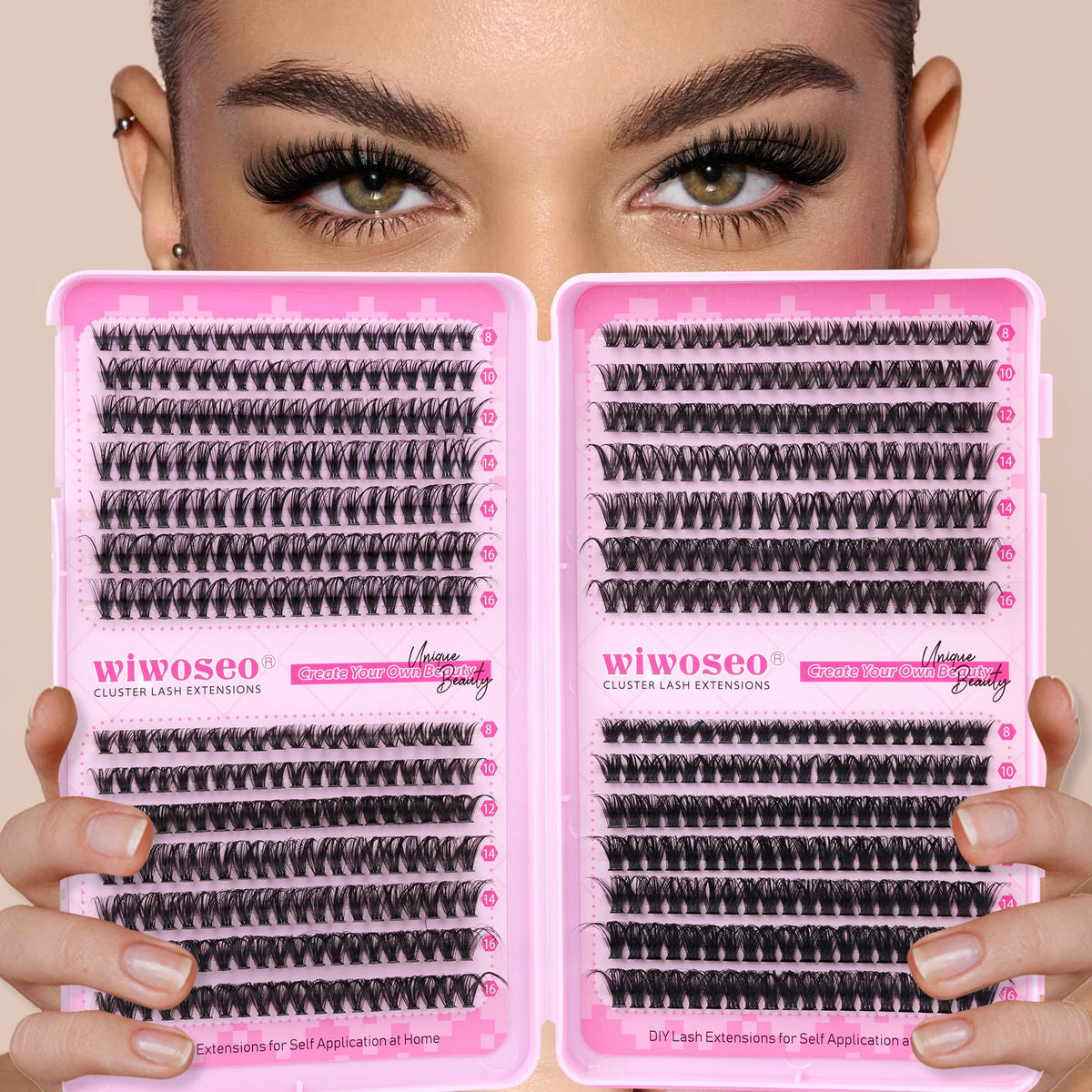 Wiwoseo Cluster Eyelash Extensions, 560pcs, D Curl, 8-16MM