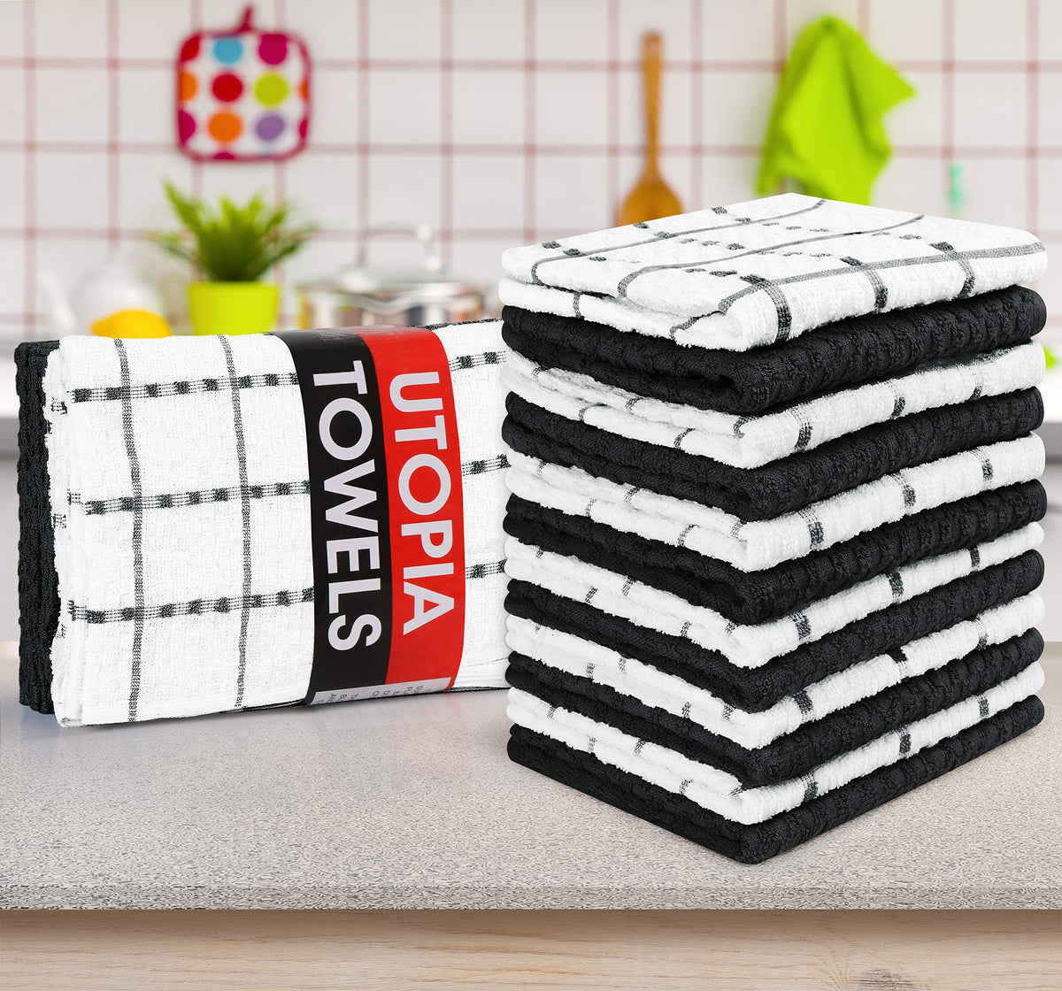 Utopia Towels Kitchen Towels, 12 Pack, 15 by 25 Inches, Black
