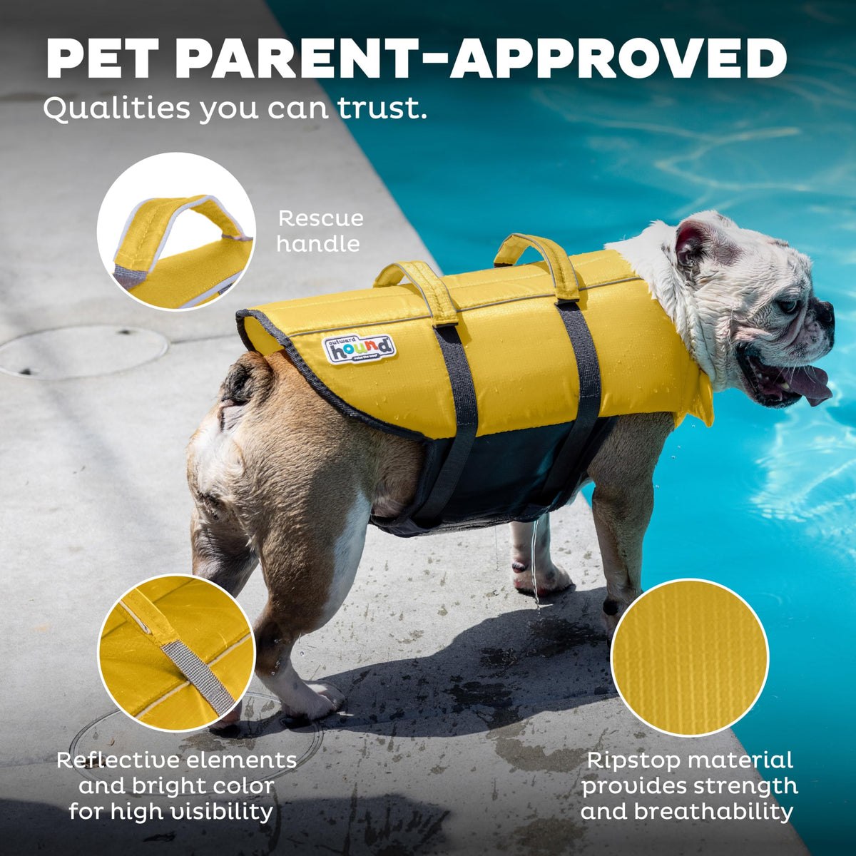 Outward Hound Granby Splash Dog Life Jacket, Small, Yellow
