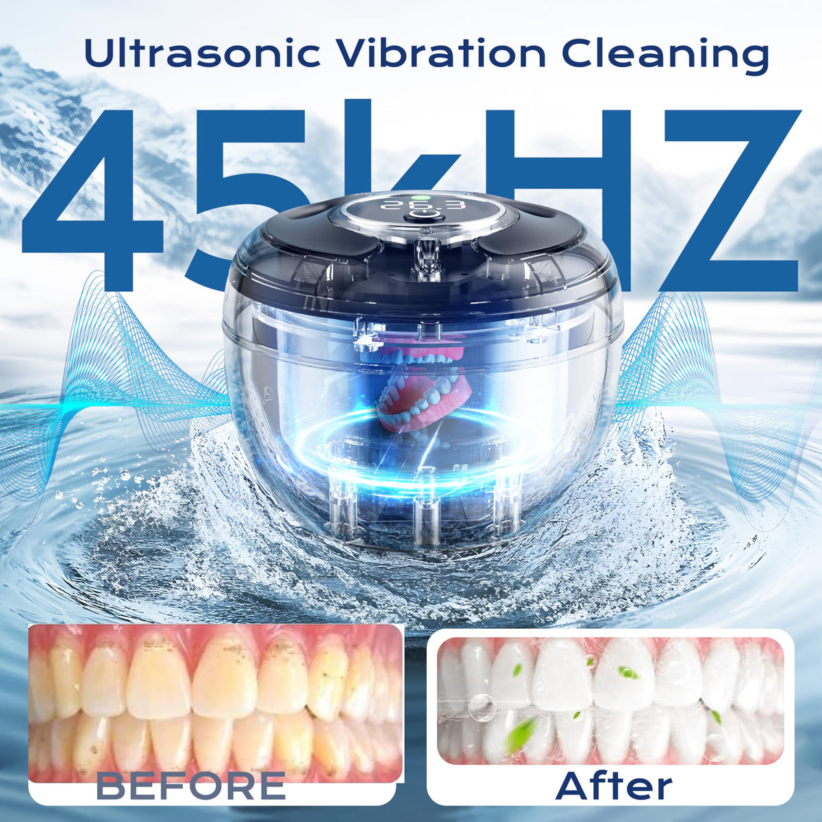 Ultrasonic Retainer Cleaner, 45kHz, 200ML, 4 Modes