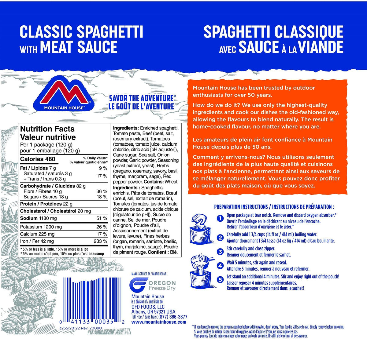 Mountain House Spaghetti with Meat Sauce, Freeze Dried, Single Pouch