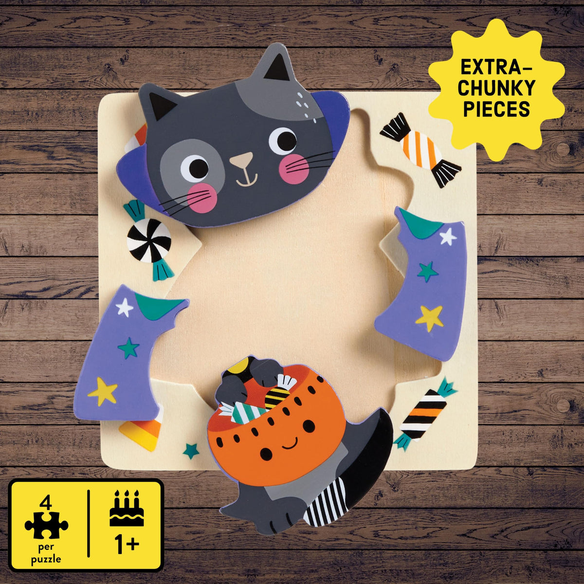 Mudpuppy Halloween Wooden Puzzles, Set of 4