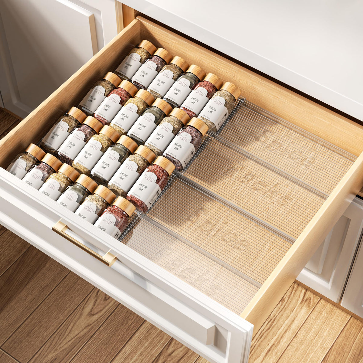 PanPanPal Clear Acrylic Spice Drawer Organizer, 4 Tier, 4 Pack