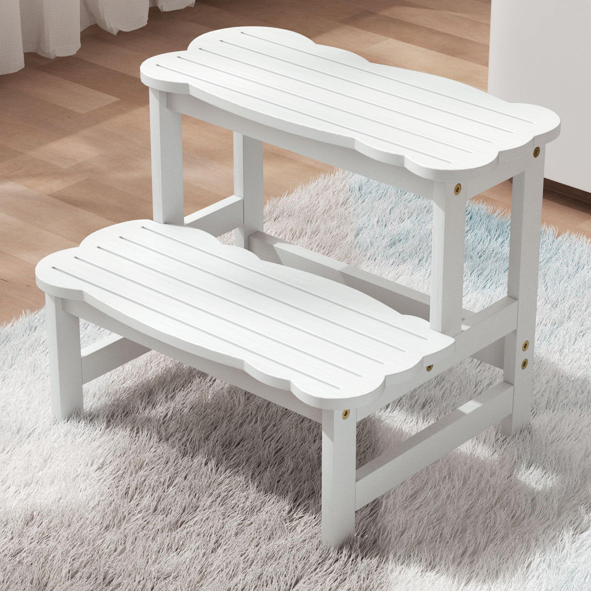 COSYLAND Bamboo Two Step Stool for Kids, 300 lbs, White
