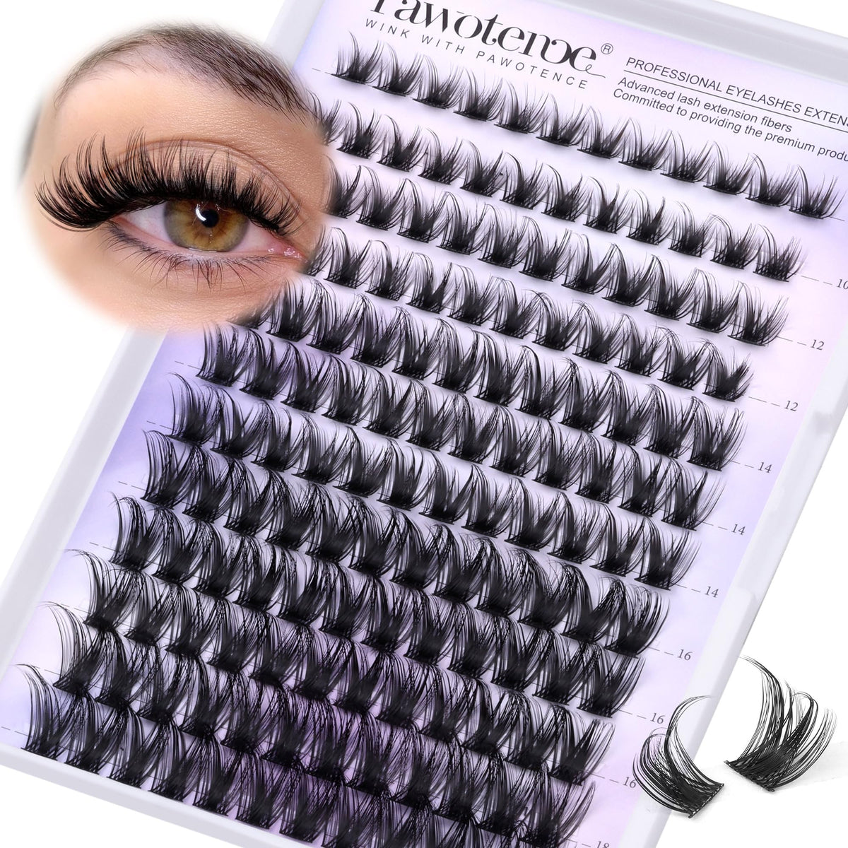 Pawotence Wispy D Curl Cluster Lash Extensions, 10-18 mm