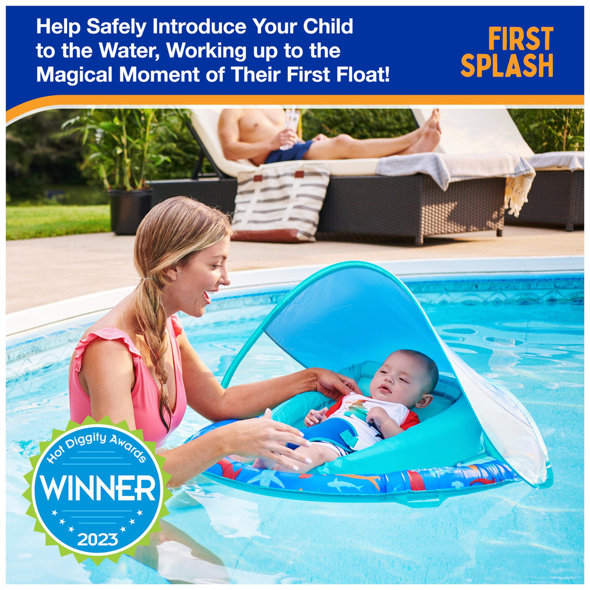 Swimways Infant Spring Float with Canopy, 3-9 Months, Shark