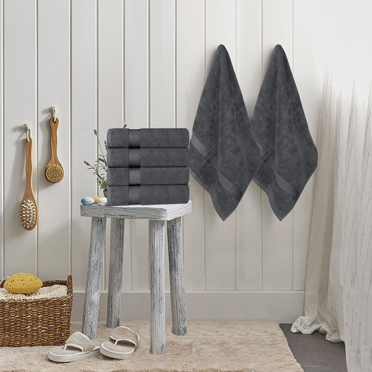 Utopia Towels Cotton Bath Towels, 24 x 48 in, Grey, 6 Pack