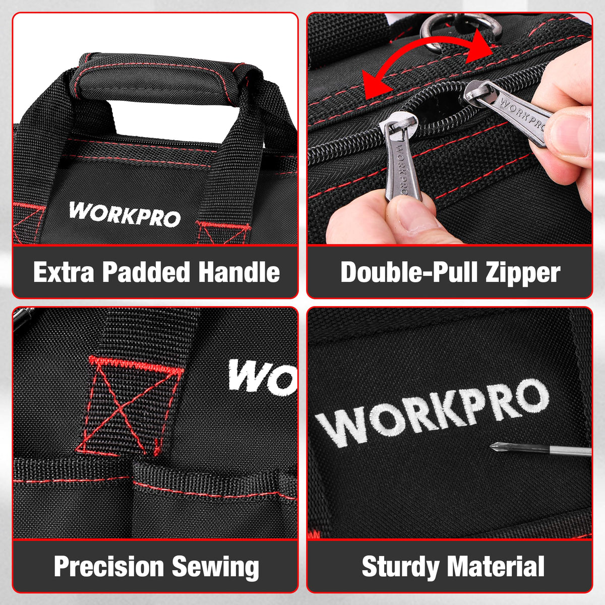 WORKPRO Close Top Wide Mouth Tool Bag, 14"
