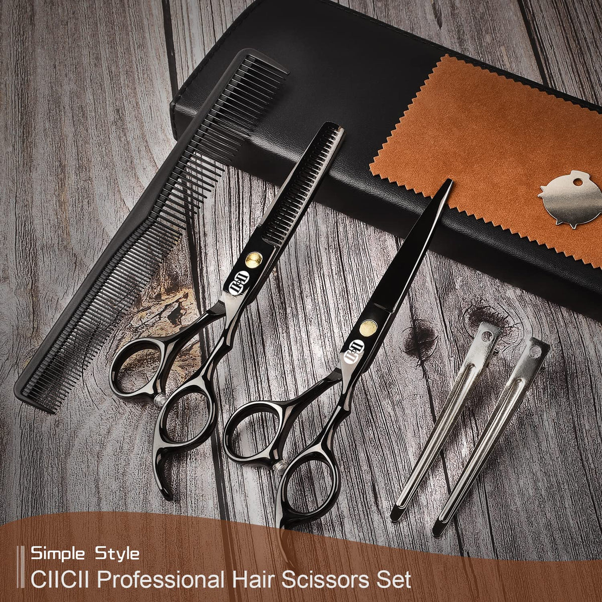 CIICII Professional Hair Cutting Scissors Kit, 6.7 Inch, Black