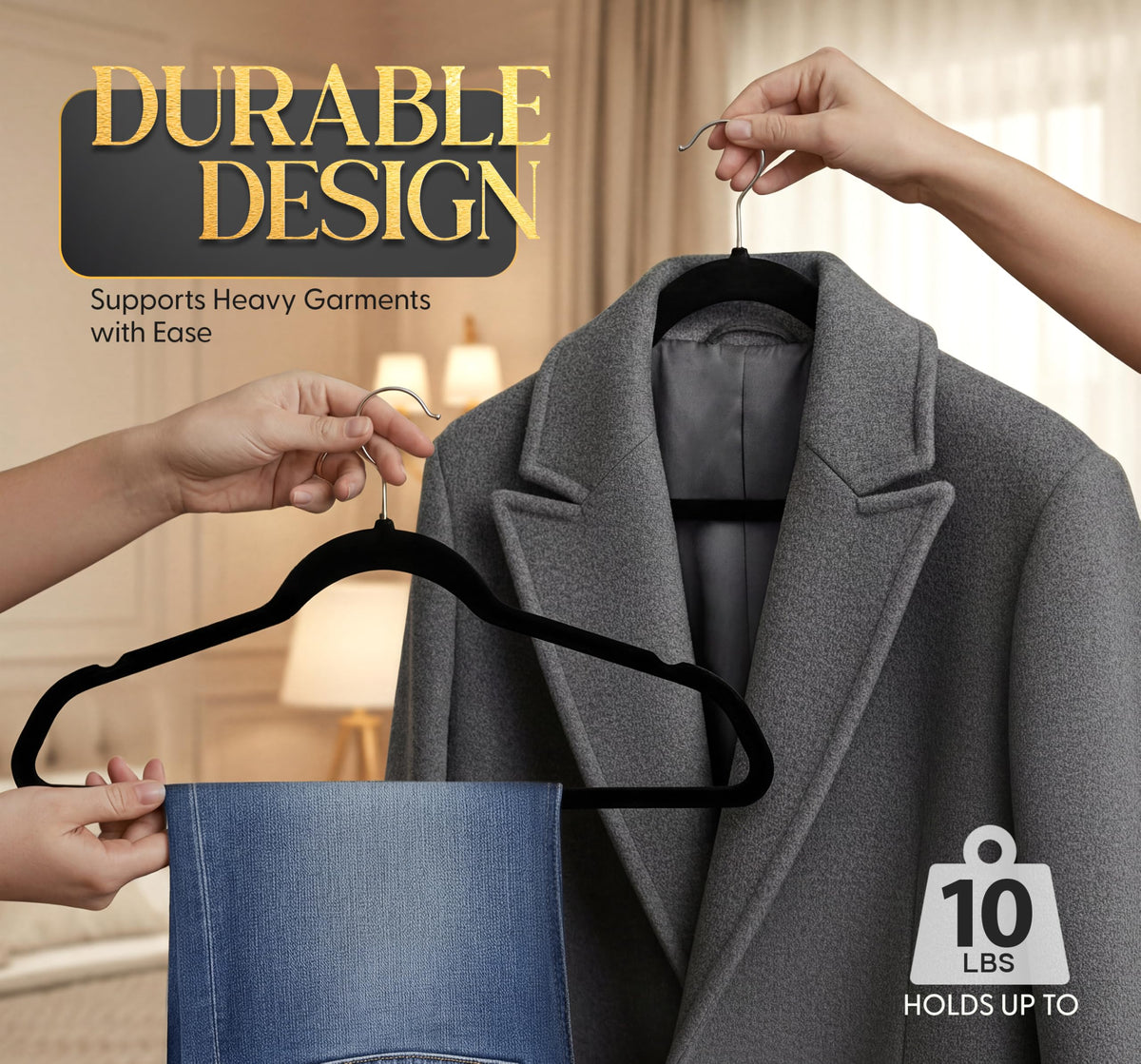 Beddora Black Velvet Hangers, 50 Pack