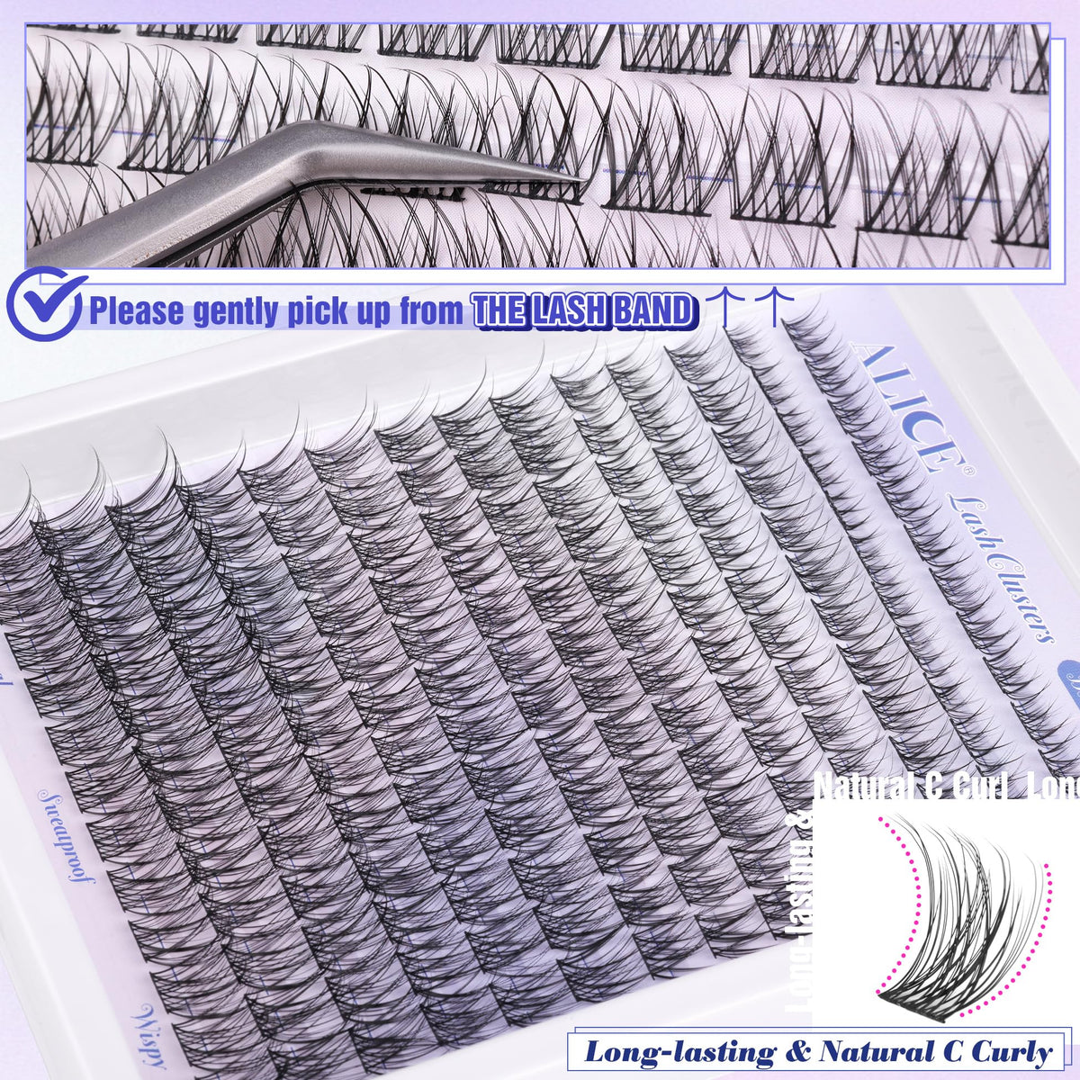ALICE C Curl Natural Wispy Cluster Lashes, 8-16 mm (168 Pieces)